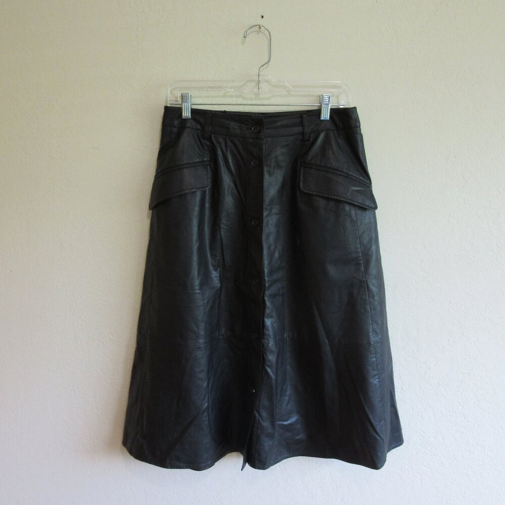 BANANA REPUBLIC Black Faux Leather Midi 4 Skirt